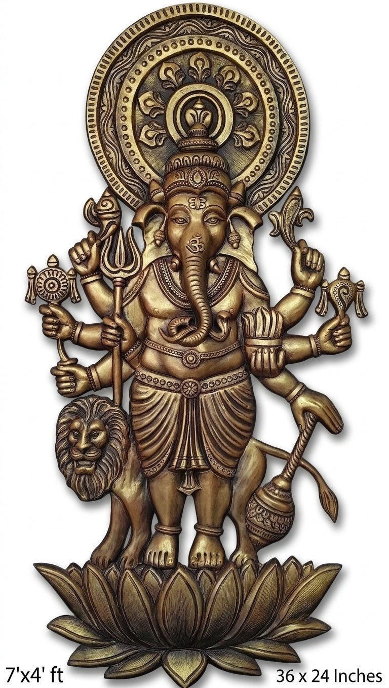 Eight-Armed Ganesha with Lion 3D Relief Sculpture Panel - Studio Detail