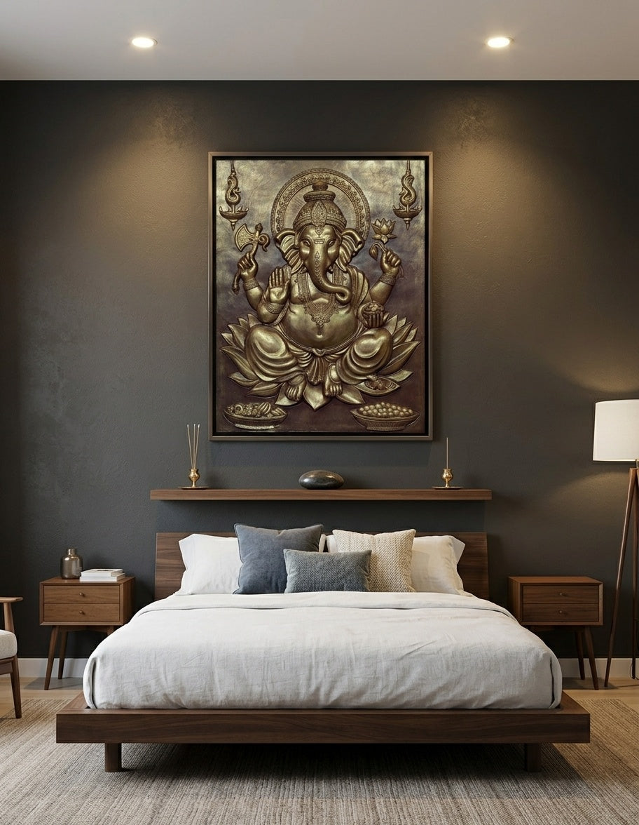 Divine Ganesha Blessing 3D Relief Sculpture Panel - Room Mockup 3
