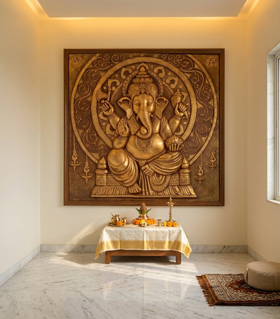 Divine Lord Ganesha 3D Relief Sculpture Wall Art - Room Mockup 2