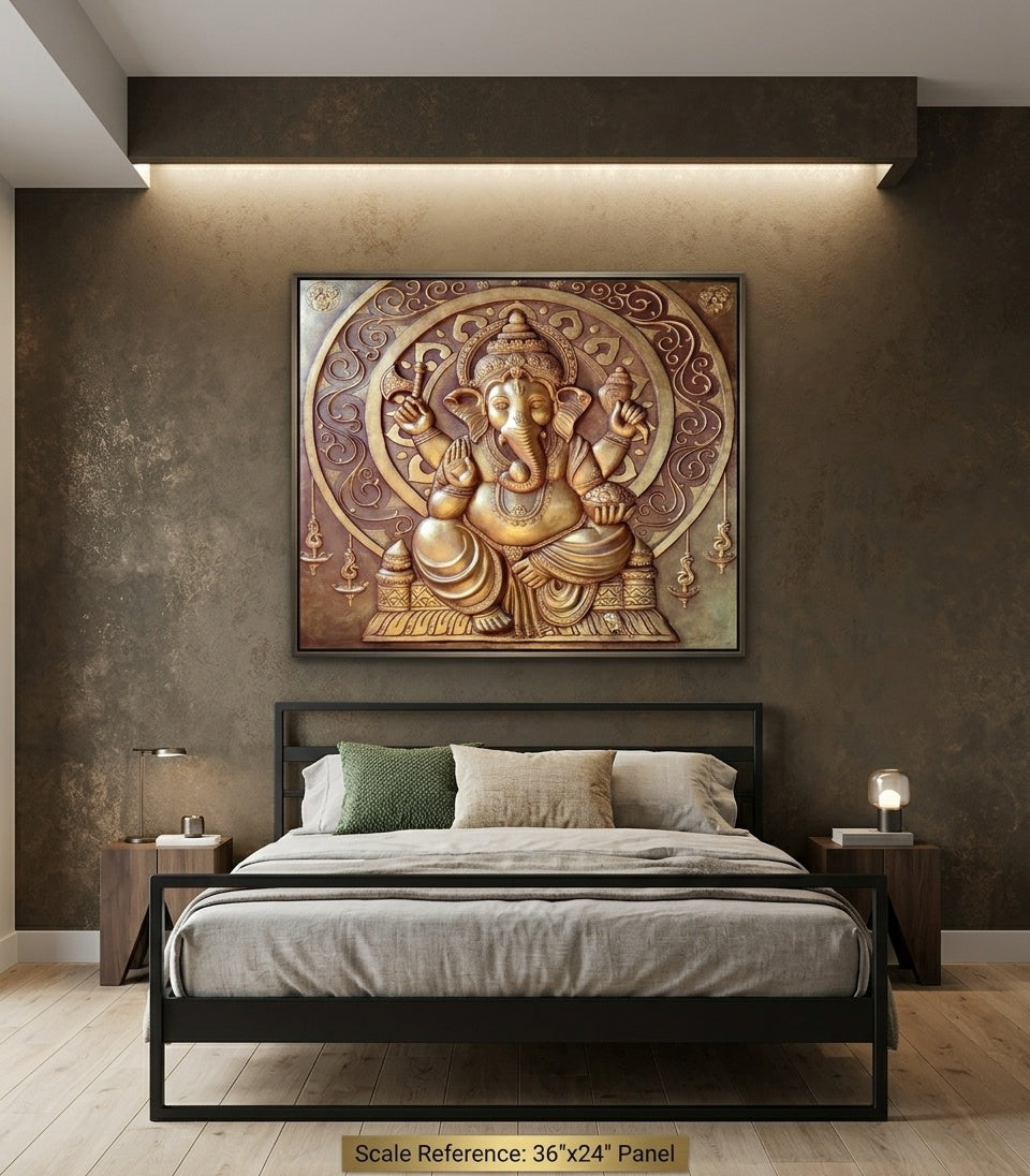Divine Lord Ganesha 3D Relief Sculpture Wall Art - Room Mockup 3