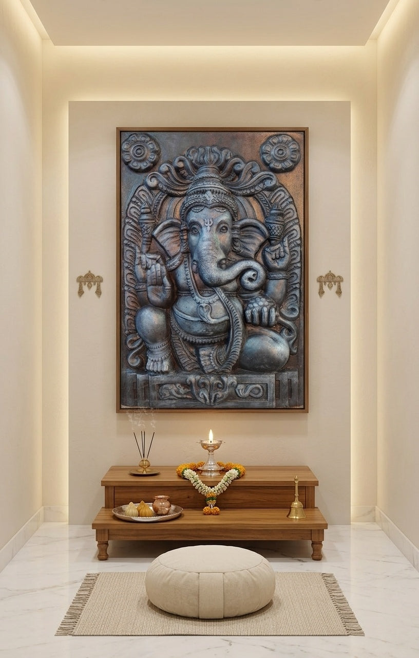 Ganesha Blessing 3D Relief Mural Wall Art Panel - Room Mockup 2