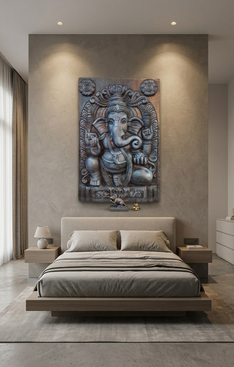 Ganesha Blessing 3D Relief Mural Wall Art Panel - Room Mockup 3