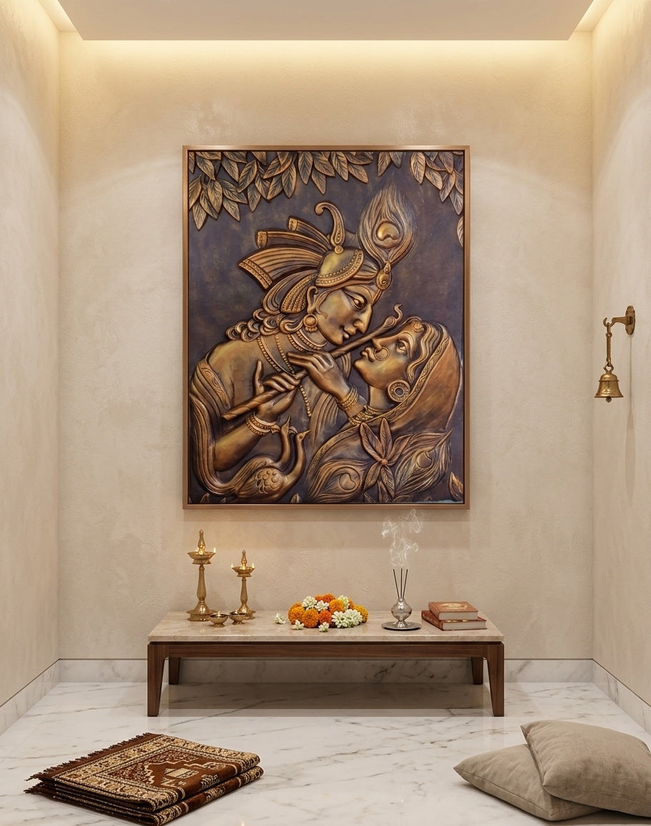 Radha Krishna Divine Love 3D Relief Mural Wall Art - Room Mockup 2