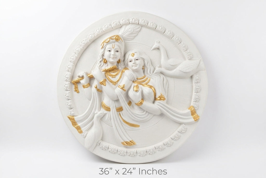 Radha Krishna 3D Relief Round Wall Art Panel - Studio Detail
