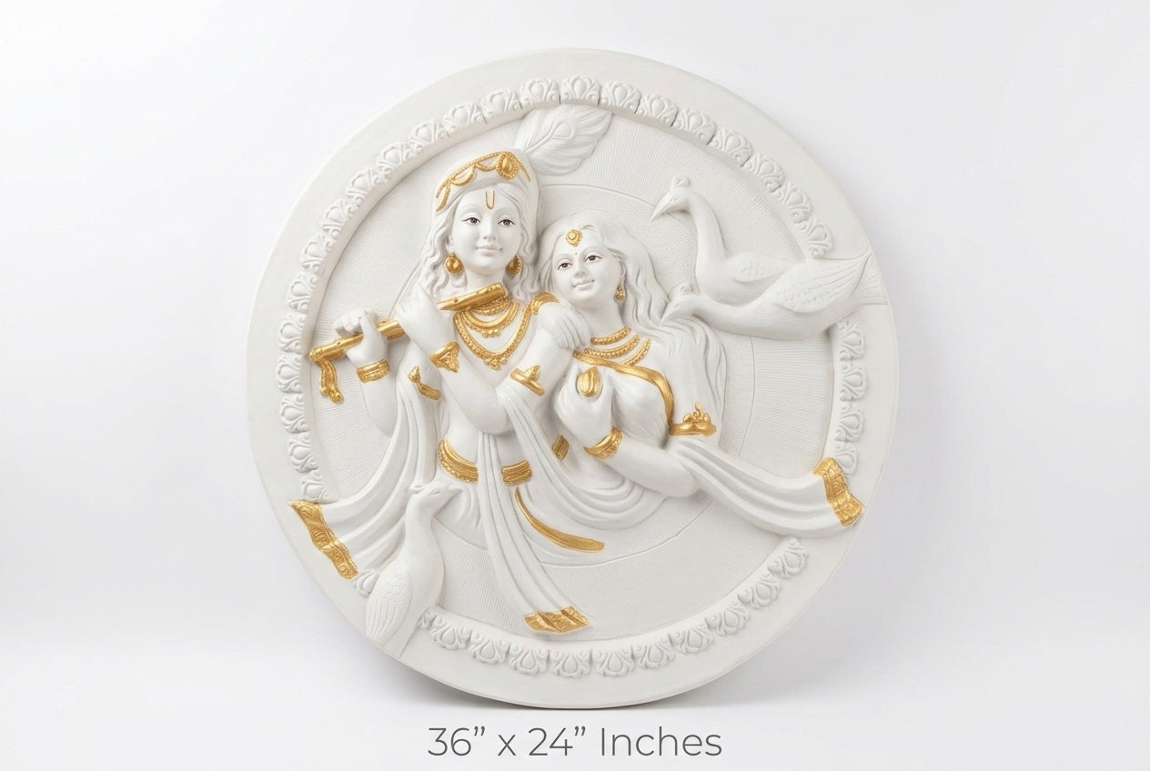 Radha Krishna 3D Relief Round Wall Art Panel - Studio Detail