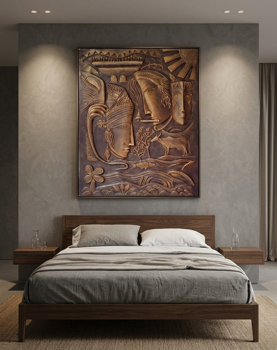 Radha Krishna Divine Love 3D Relief Mural Wall Art - Room Mockup 3