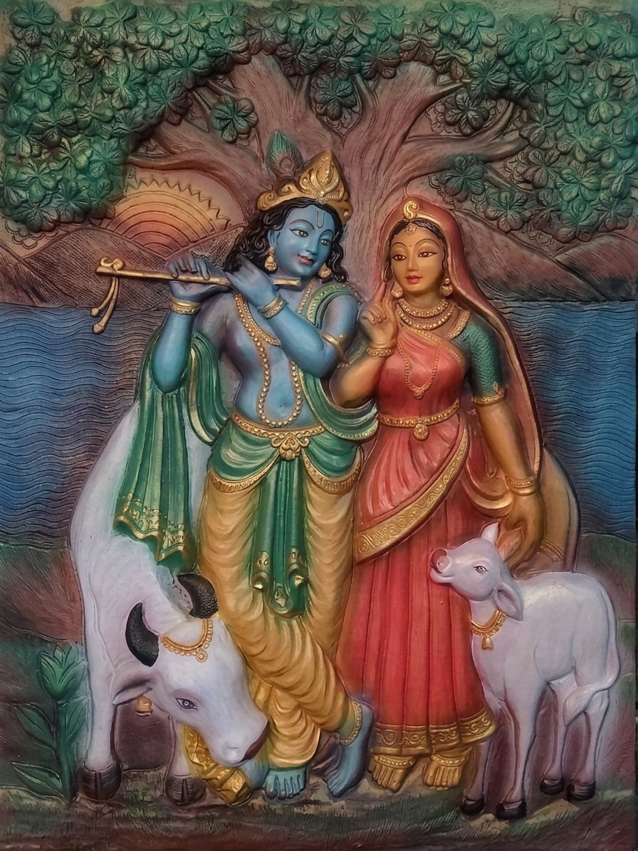 Radha Krishna with Cow 3D Relief Sculpture Panel - Studio Detail