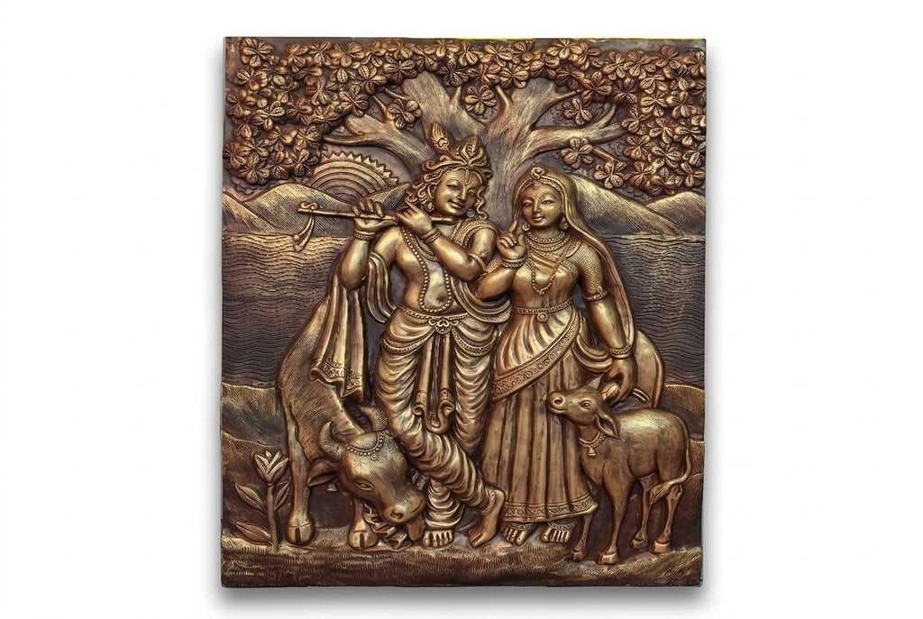 Divine Radha Krishna with Cow 3D Relief Mural Wall Art - Studio Detail