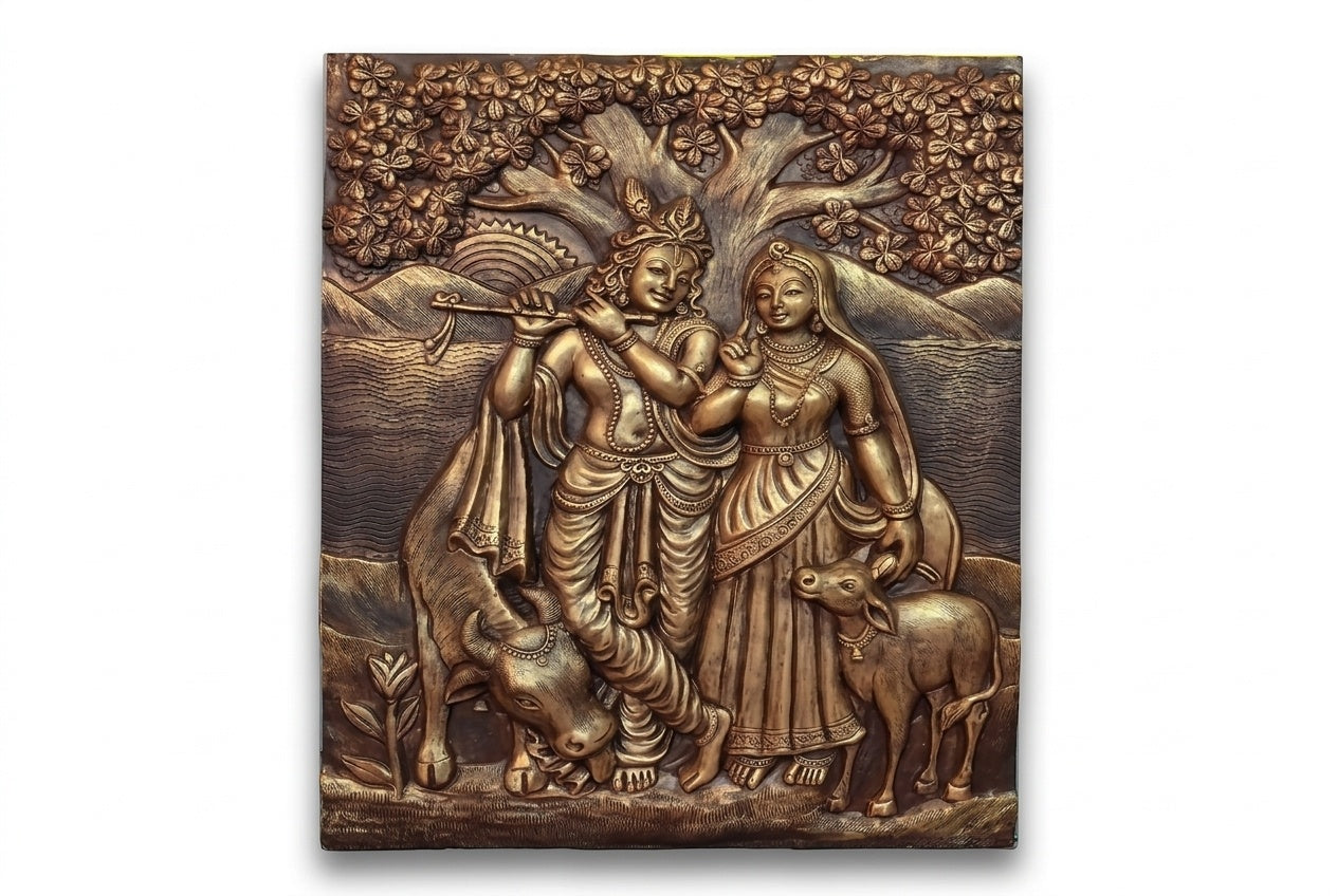 Divine Radha Krishna with Cow 3D Relief Mural Wall Art - Studio Detail