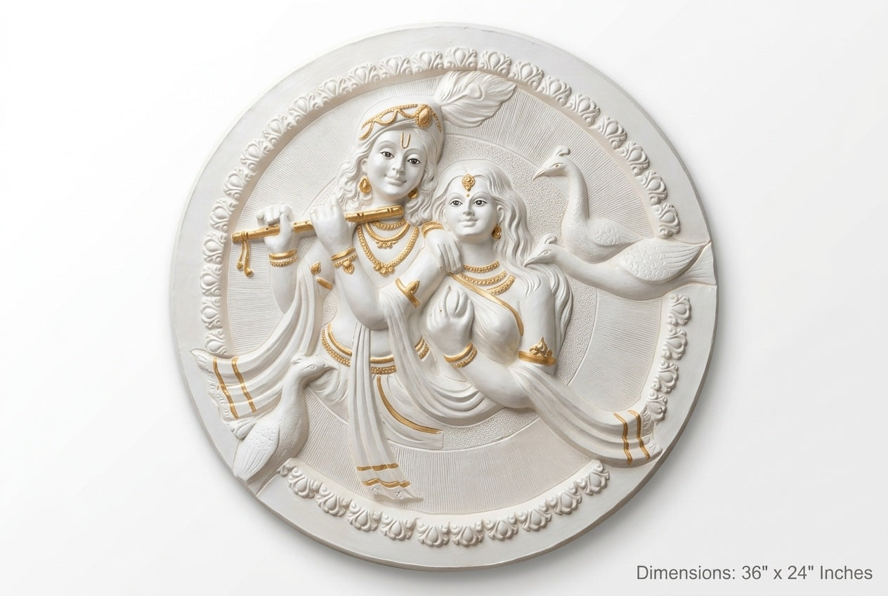 Radha Krishna 3D Relief Round Sculpture Panel - Studio Detail