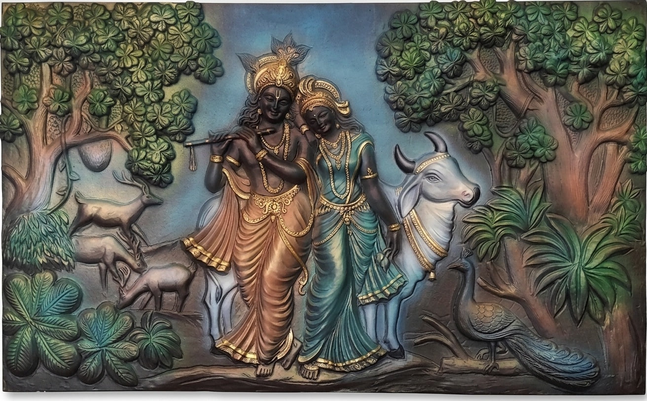 Radha Krishna Vrindavan Forest 3D Relief Wall Art Panel - Studio Detail