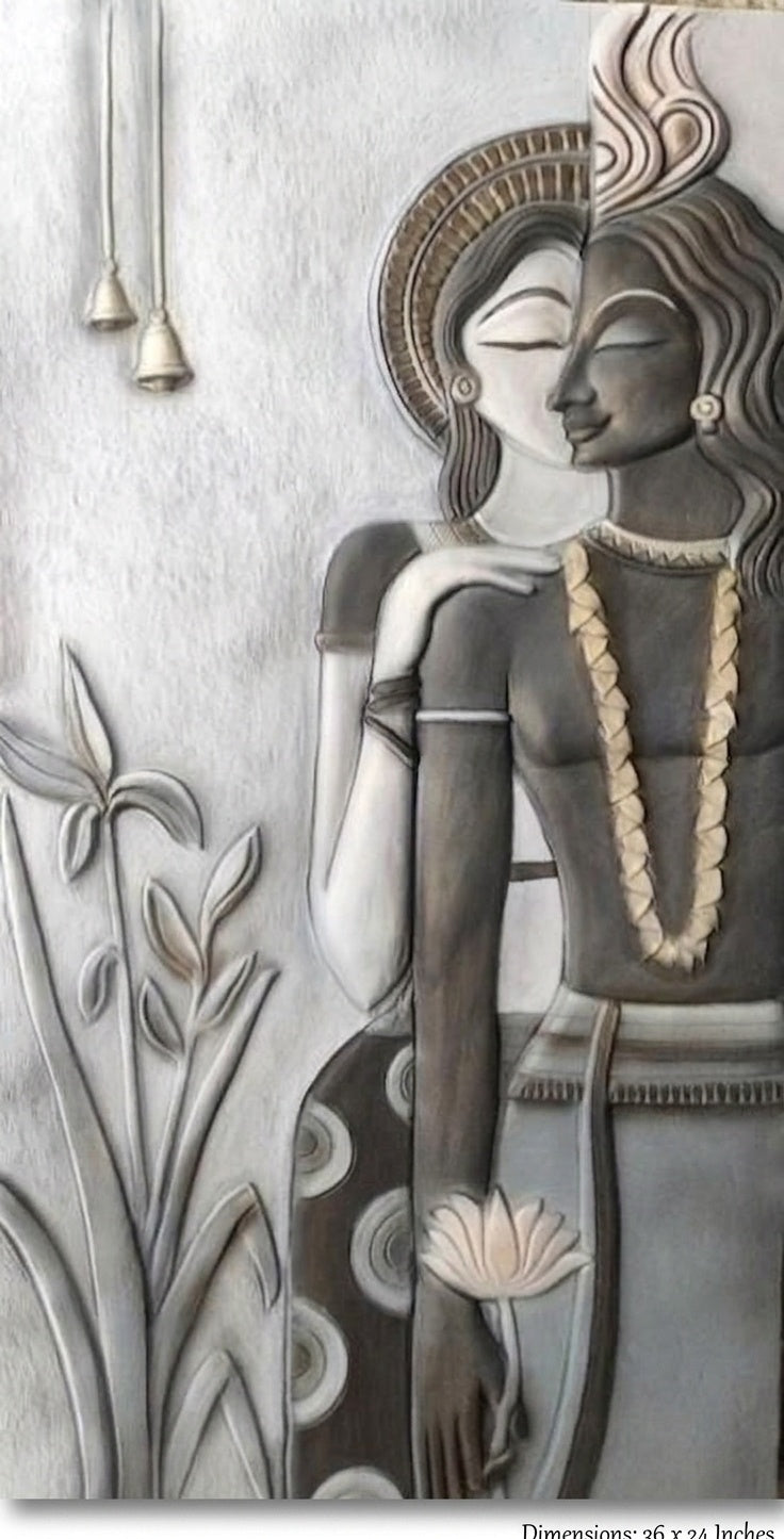 Radha Krishna Divine Love 3D Relief Sculpture Panel - Studio Detail