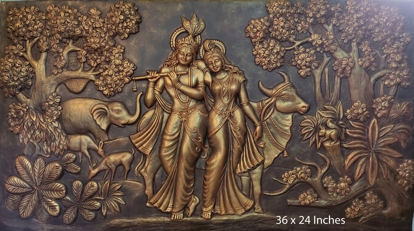 Radha Krishna in Vrindavan 3D Relief Mural Wall Art - Studio Detail