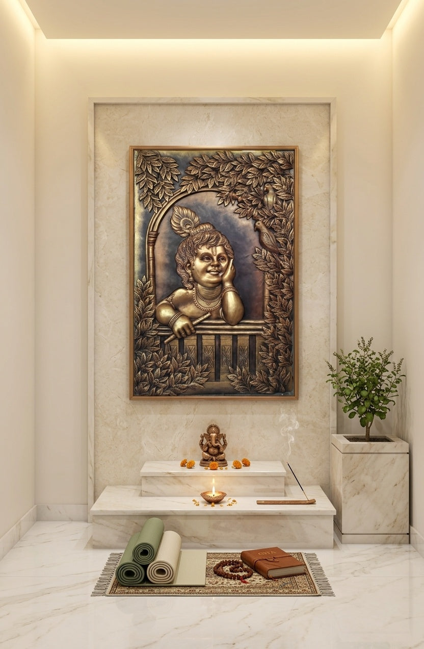 Bal Krishna 3D Relief Sculpture Mural Panel - Room Mockup 2