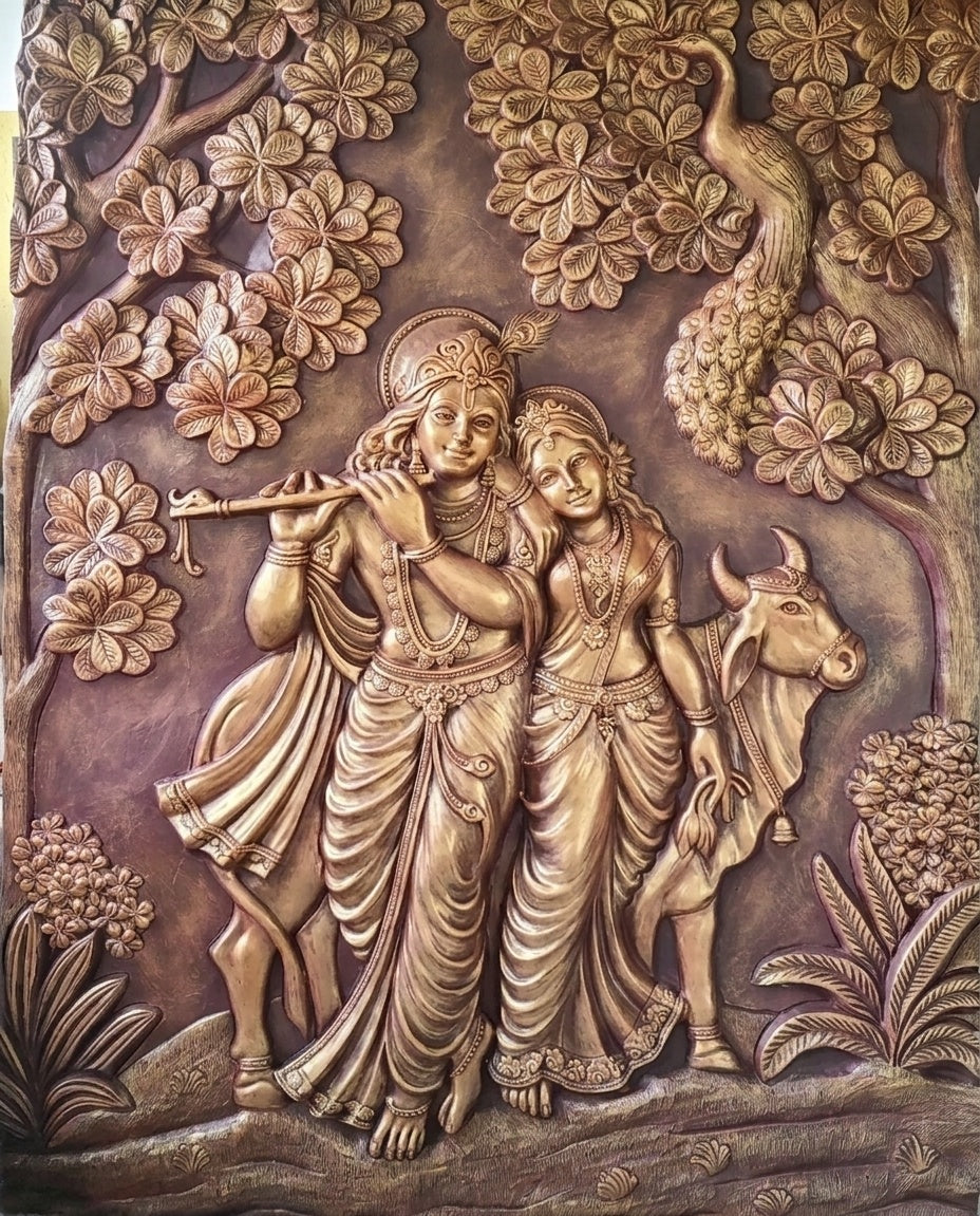 Radha Krishna with Cow 3D Relief Mural Wall Art - Studio Detail