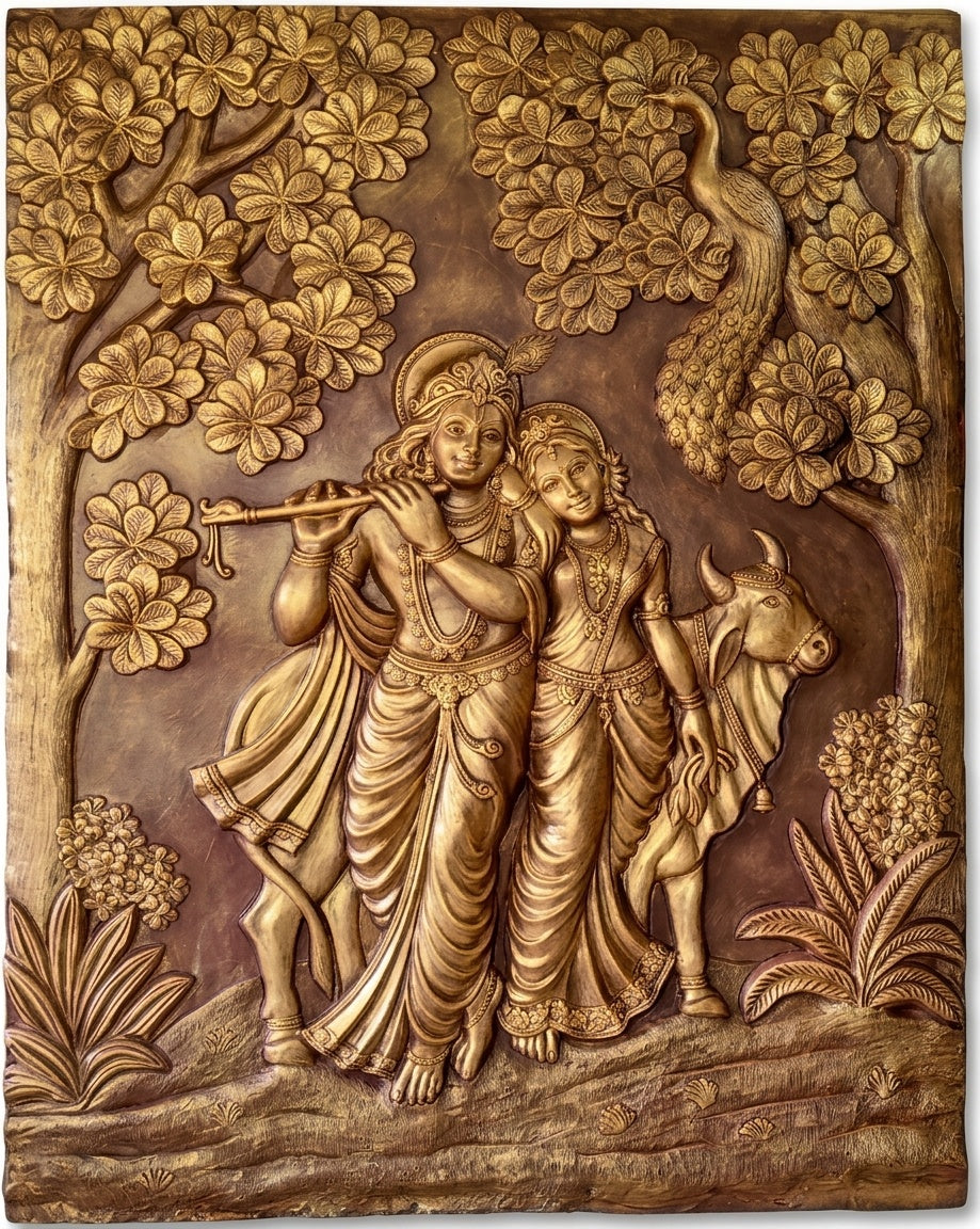 Radha Krishna with Sacred Cow 3D Relief Mural Wall Art - Studio Detail