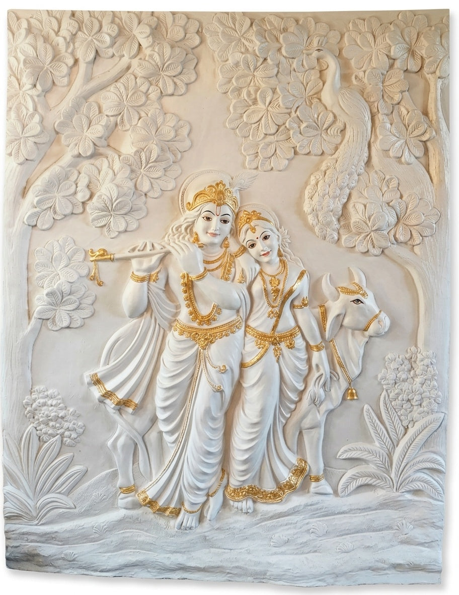 Radha Krishna with Cow 3D Relief Mural Panel - Studio Detail