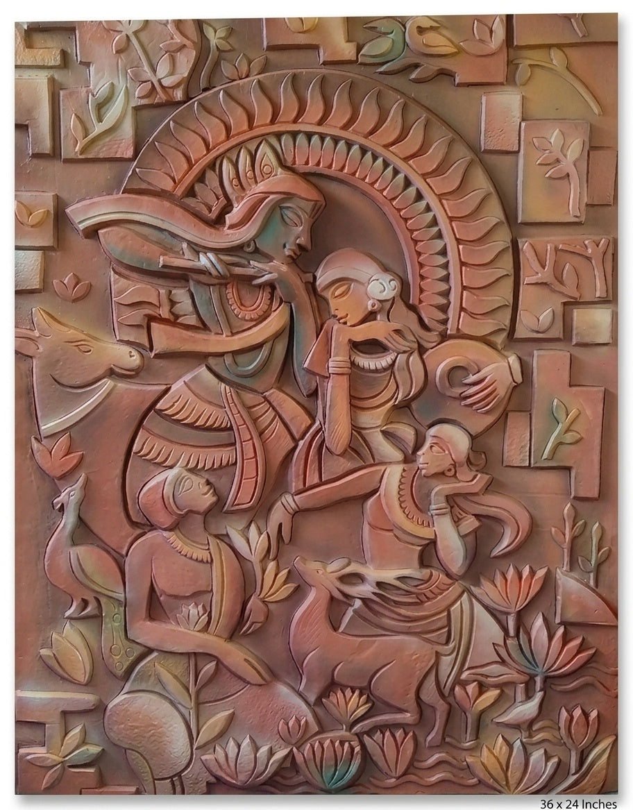 Radha Krishna Vrindavan 3D Relief Mural Wall Art - Studio Detail