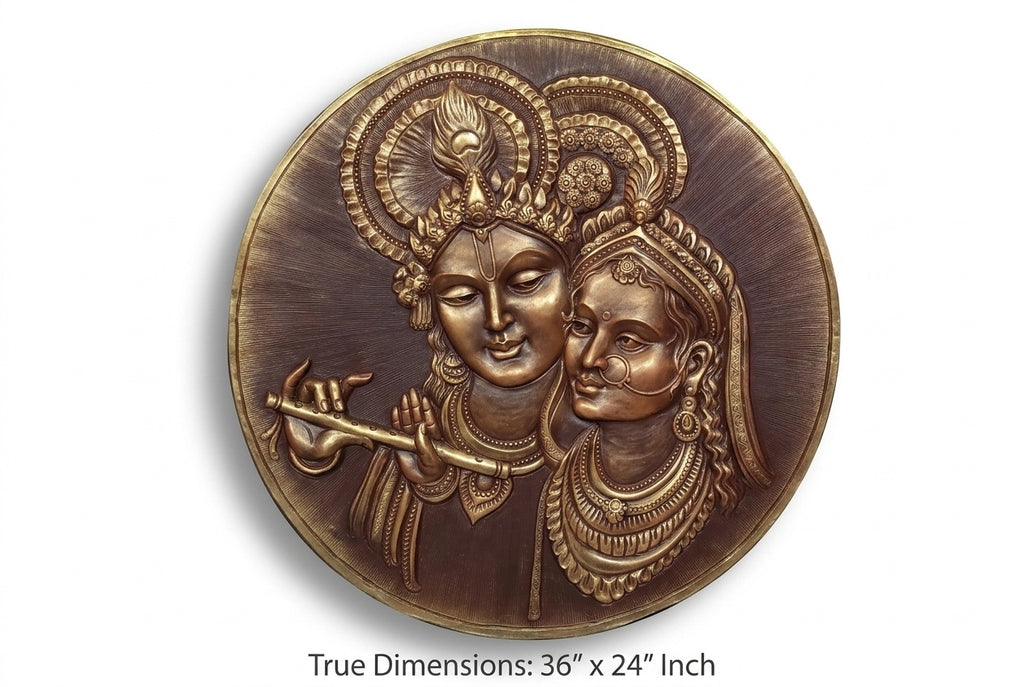 Radha Krishna Divine Love 3D Relief Circular Wall Art - Studio Detail