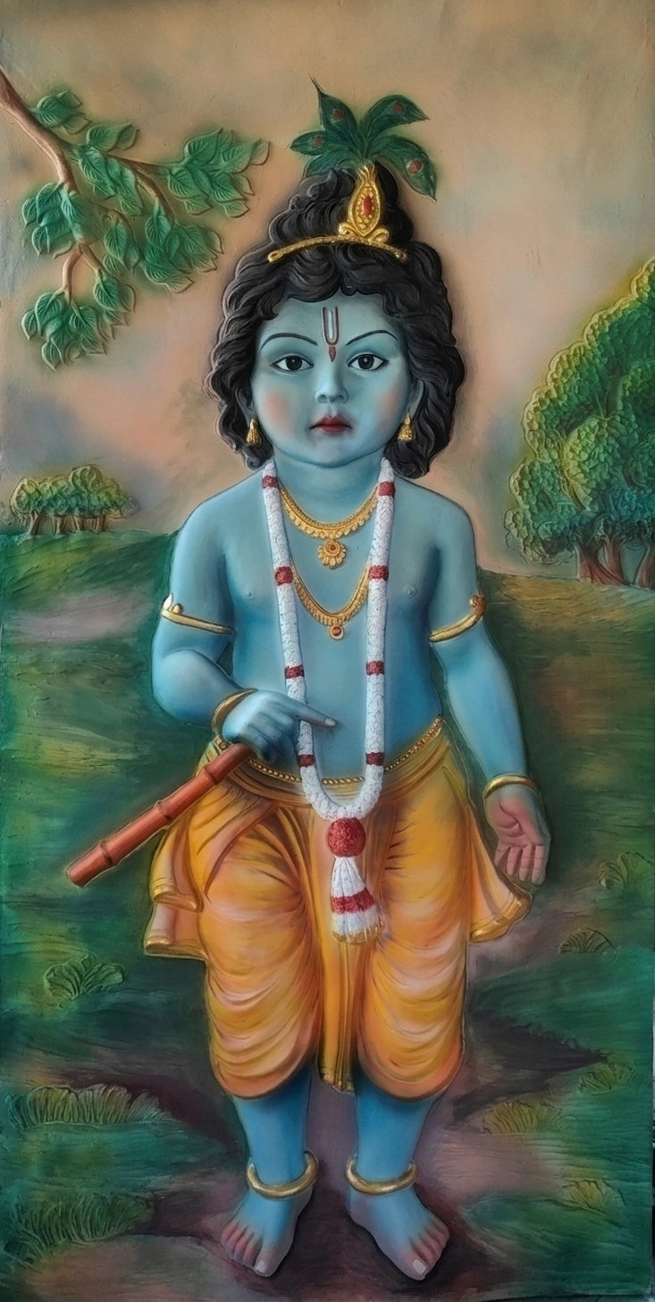 Little Krishna 3D Relief Mural Wall Art - Studio Detail