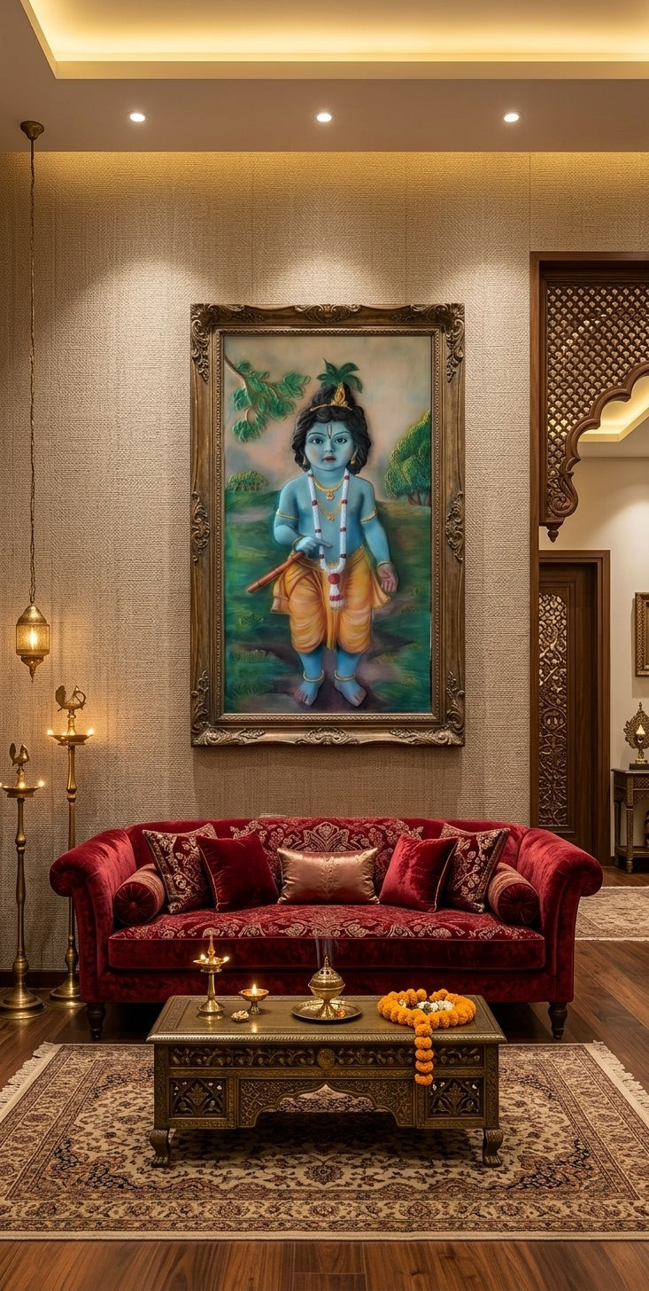 Little Krishna 3D Relief Mural Wall Art - Room Mockup 1