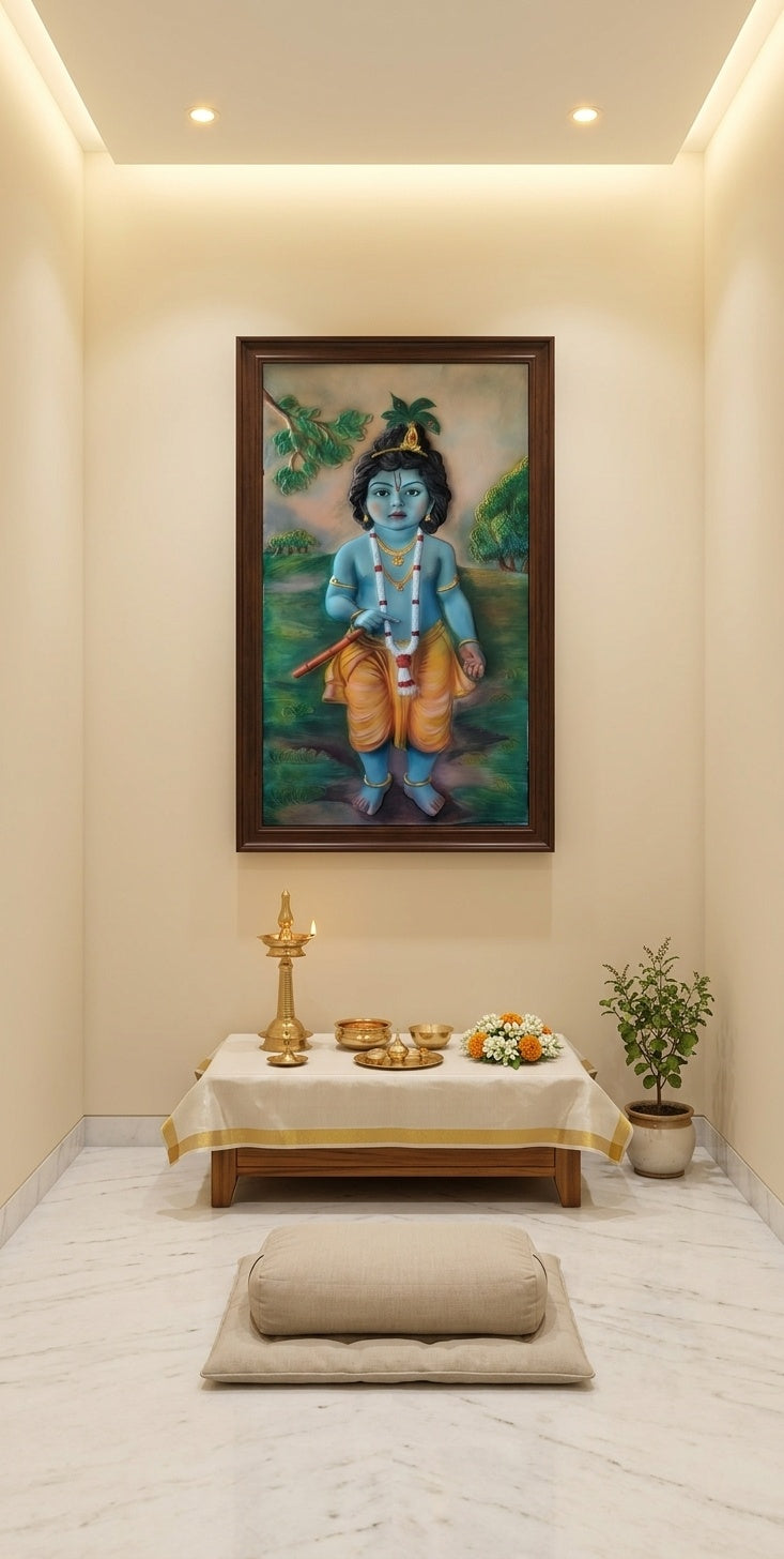 Little Krishna 3D Relief Mural Wall Art - Room Mockup 2