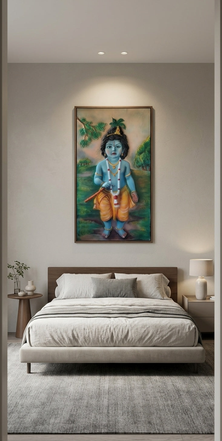 Little Krishna 3D Relief Mural Wall Art - Room Mockup 3