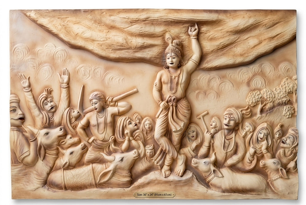 Govardhan Giridhari Krishna 3D Relief Wall Sculpture - Studio Detail