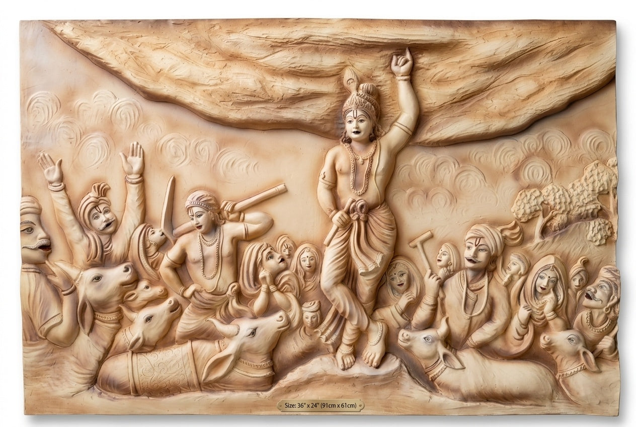 Govardhan Giridhari Krishna 3D Relief Wall Sculpture - Studio Detail
