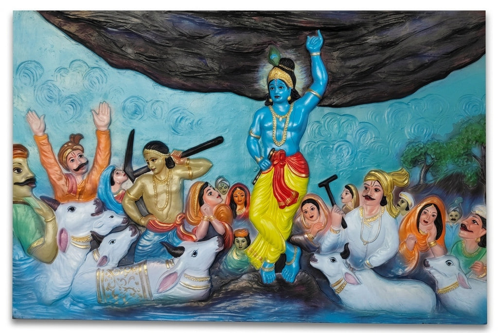 Krishna Lifting Govardhan Hill 3D Relief Wall Art Panel - Studio Detail