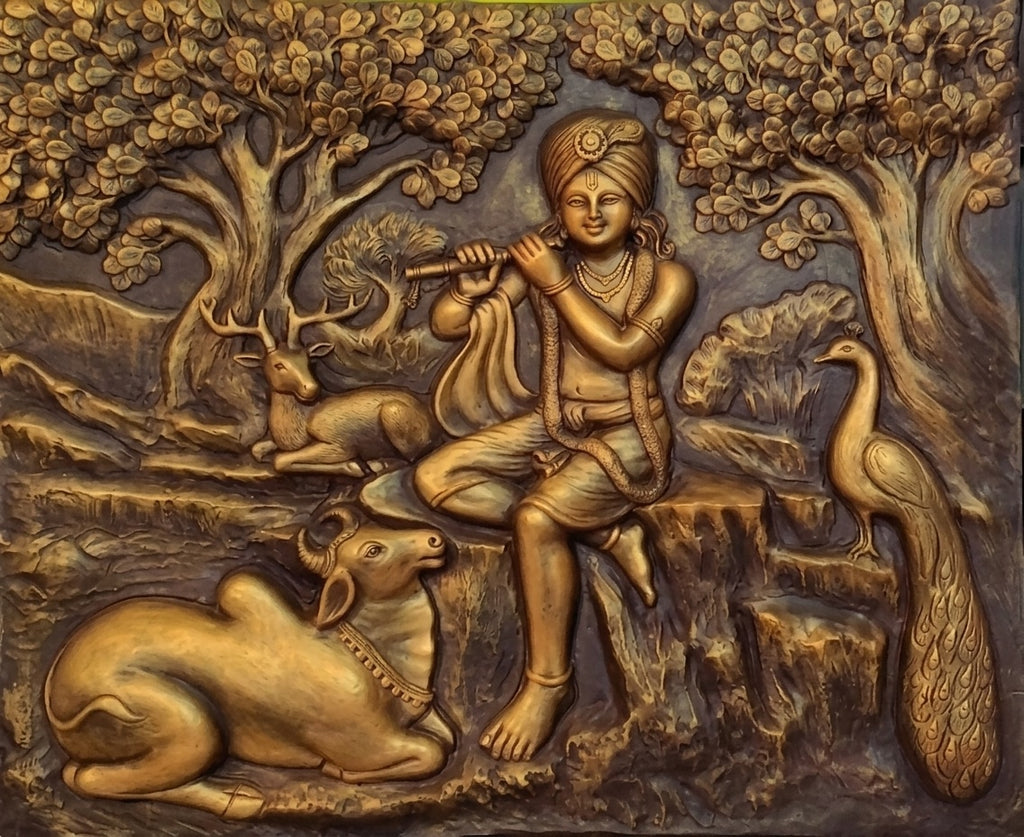 Lord Krishna Playing Flute 3D Relief Mural Wall Art - Studio Detail
