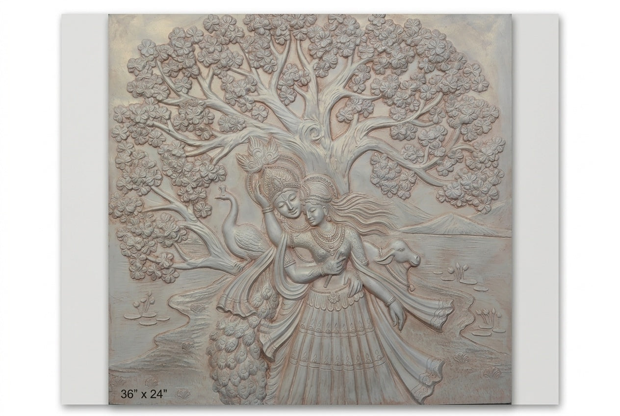Radha Krishna Divine Love under Tree 3D Relief Sculpture Panel - Studio Detail