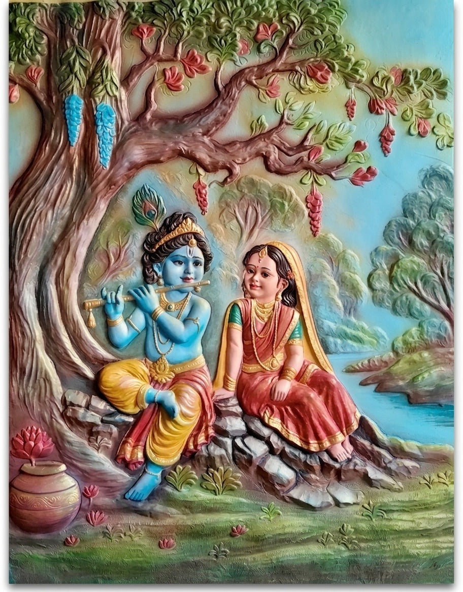 Radha Krishna Under Tree 3D Relief Sculpture Panel - Studio Detail