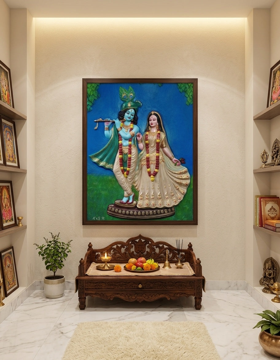 Radha Krishna 3D Relief Sculpture Wall Art Panel - Room Mockup 2