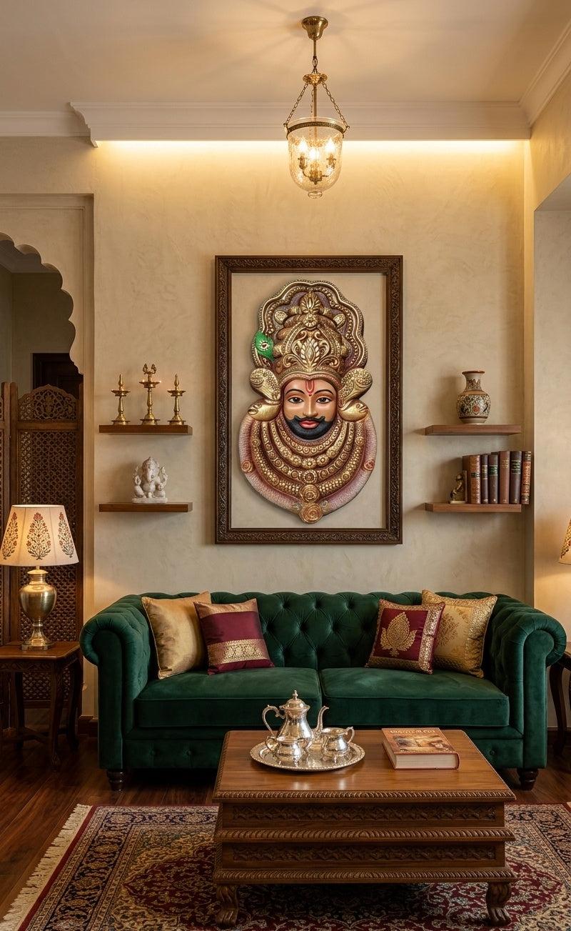 Khatu Shyam Ji 3D Relief Wall Art Sculpture - Room Mockup 1