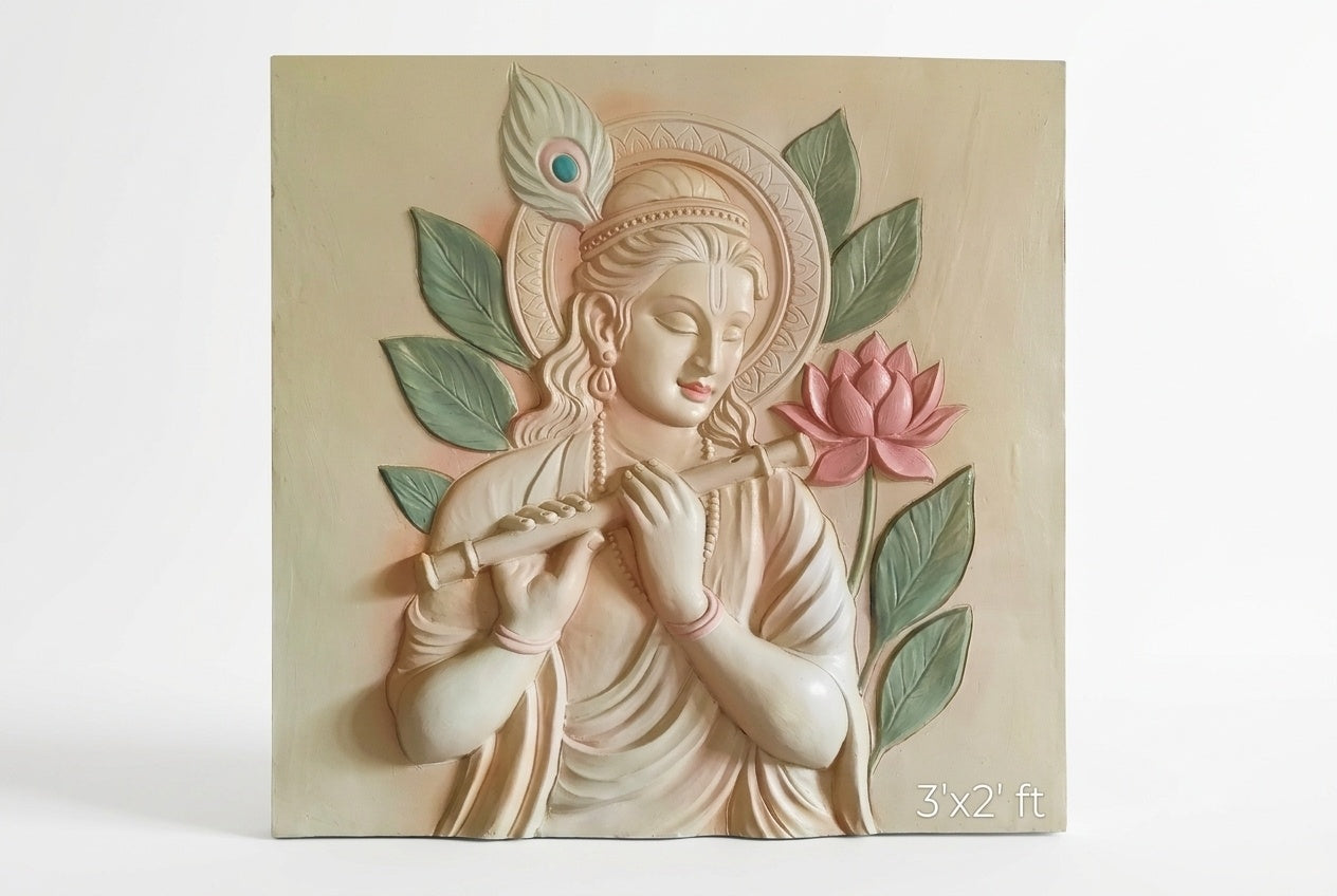 Divine Krishna with Flute 3D Relief Sculpture Mural - Studio Detail