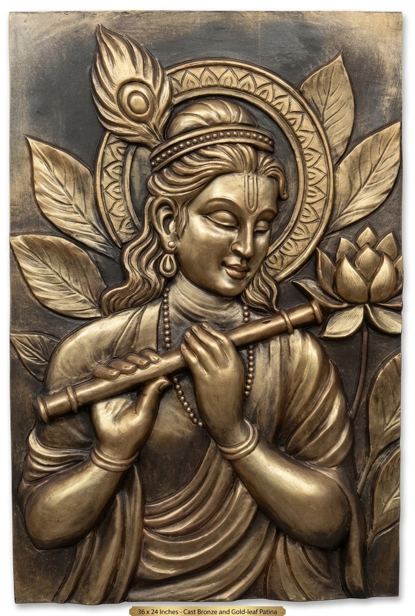 Lord Krishna Playing Flute 3D Relief Wall Art Mural - Studio Detail