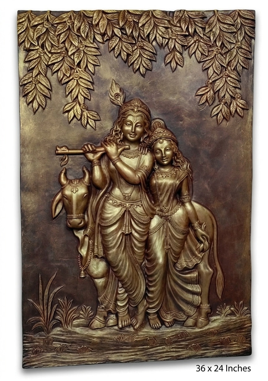 Radha Krishna with Cow 3D Relief Mural Wall Art - Studio Detail