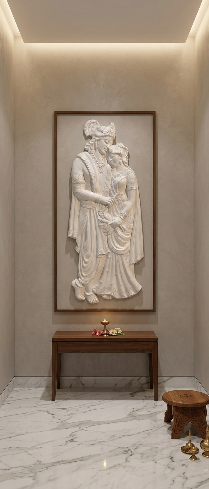 Divine Radha Krishna 3D Relief Sculpture Wall Art Panel - Room Mockup 2