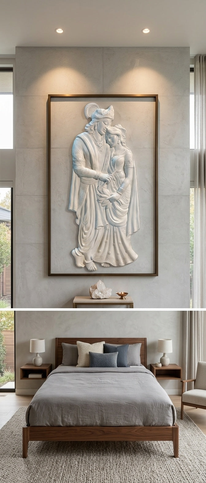 Divine Radha Krishna 3D Relief Sculpture Wall Art Panel - Room Mockup 3