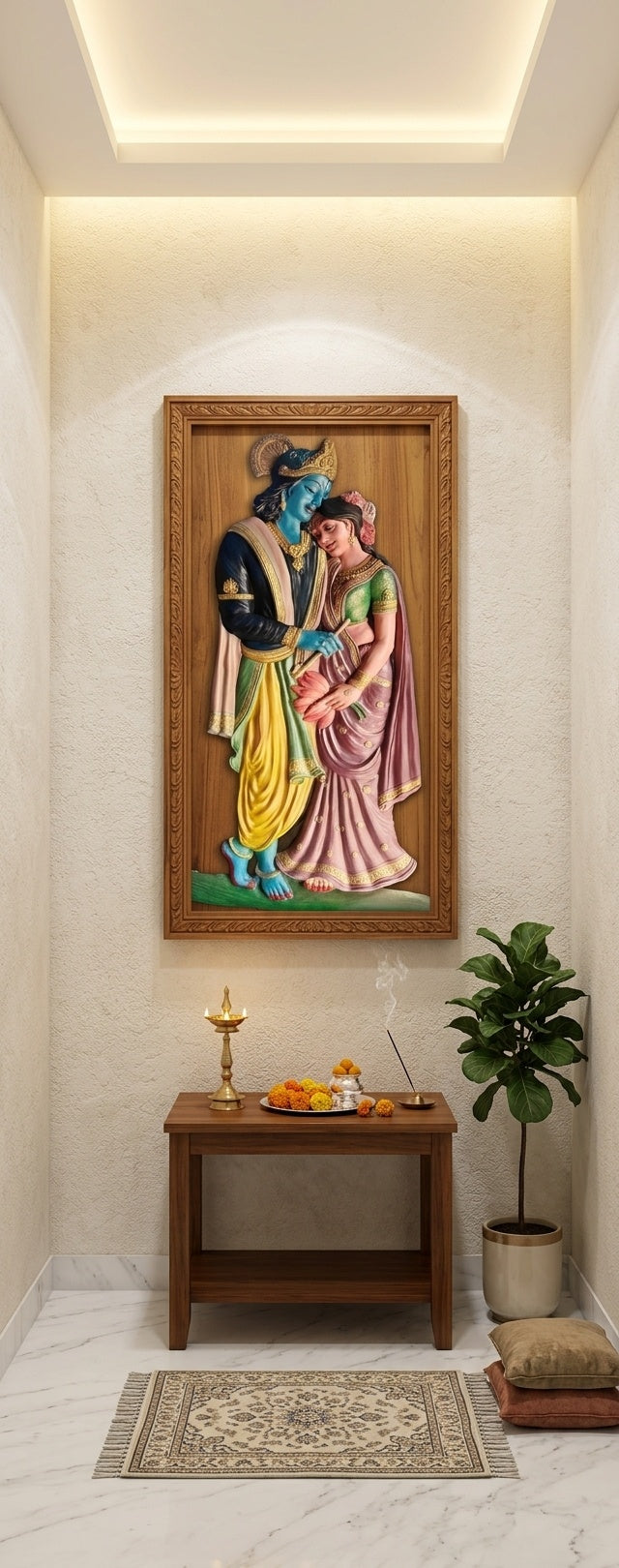 Radha Krishna Divine Love 3D Relief Sculpture Panel - Room Mockup 2