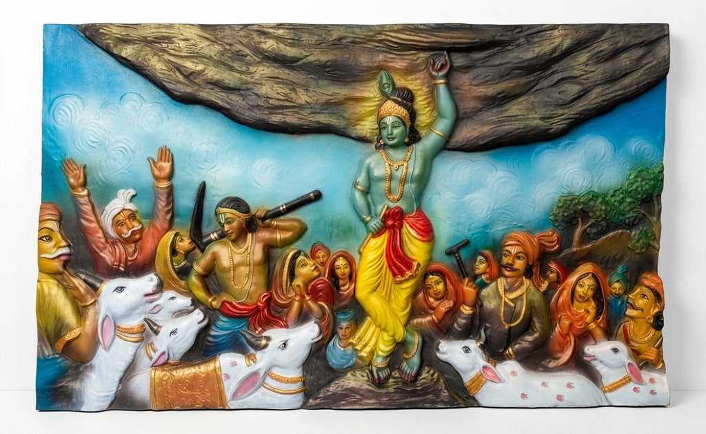 Govardhan Giridhari Krishna 3D Relief Wall Art Panel - Studio Detail