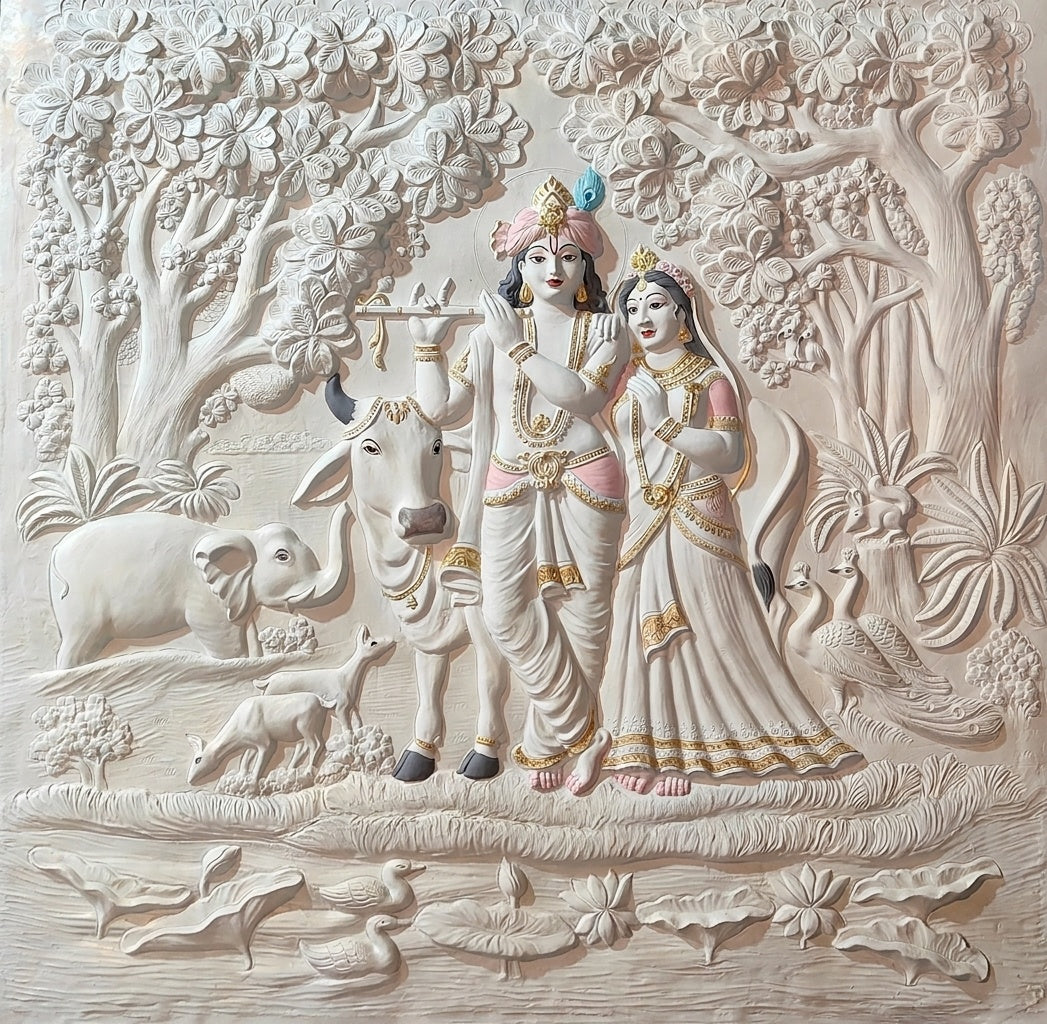 Radha Krishna Vrindavan Forest 3D Relief Mural Wall Art - Studio Detail