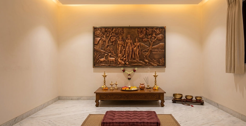 Sri Ram Darbar Vanvas 3D Relief Mural Panel - Room Mockup 2