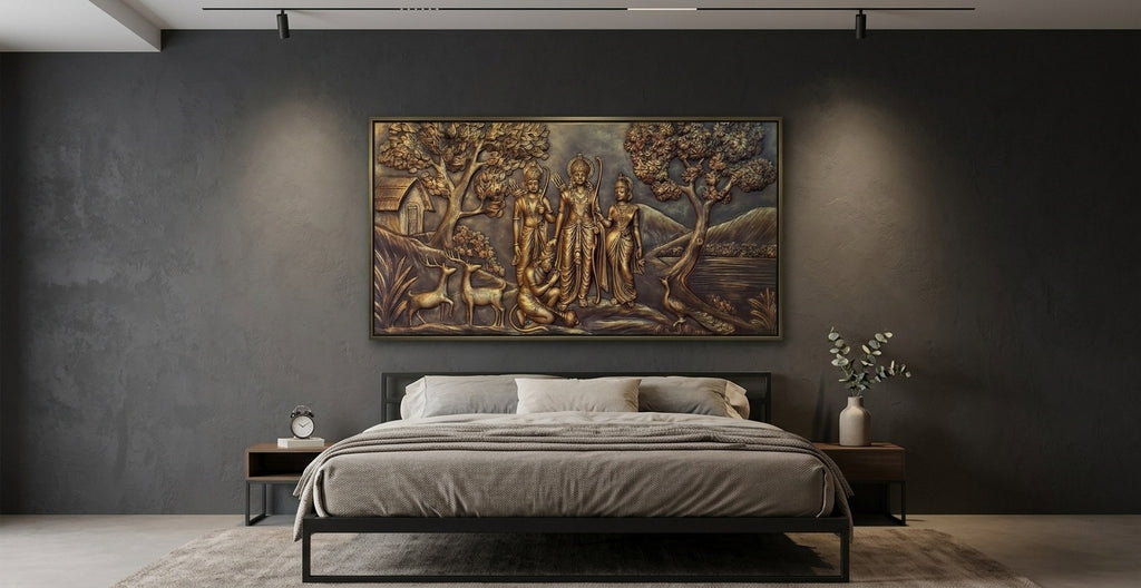 Sri Ram Darbar Vanvas 3D Relief Mural Panel - Room Mockup 3