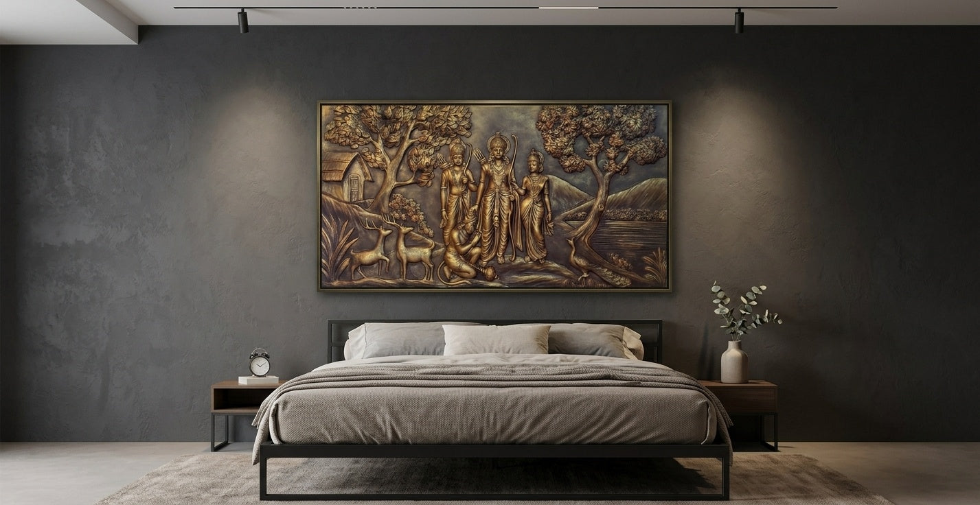Sri Ram Darbar Vanvas 3D Relief Mural Panel - Room Mockup 3
