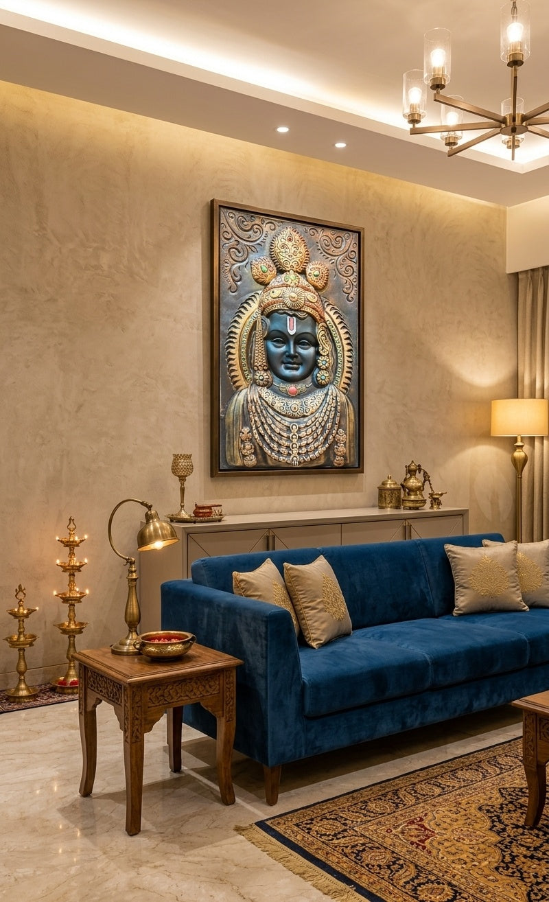 Lord Krishna Balaji 3D Relief Mural Wall Art - Room Mockup 1