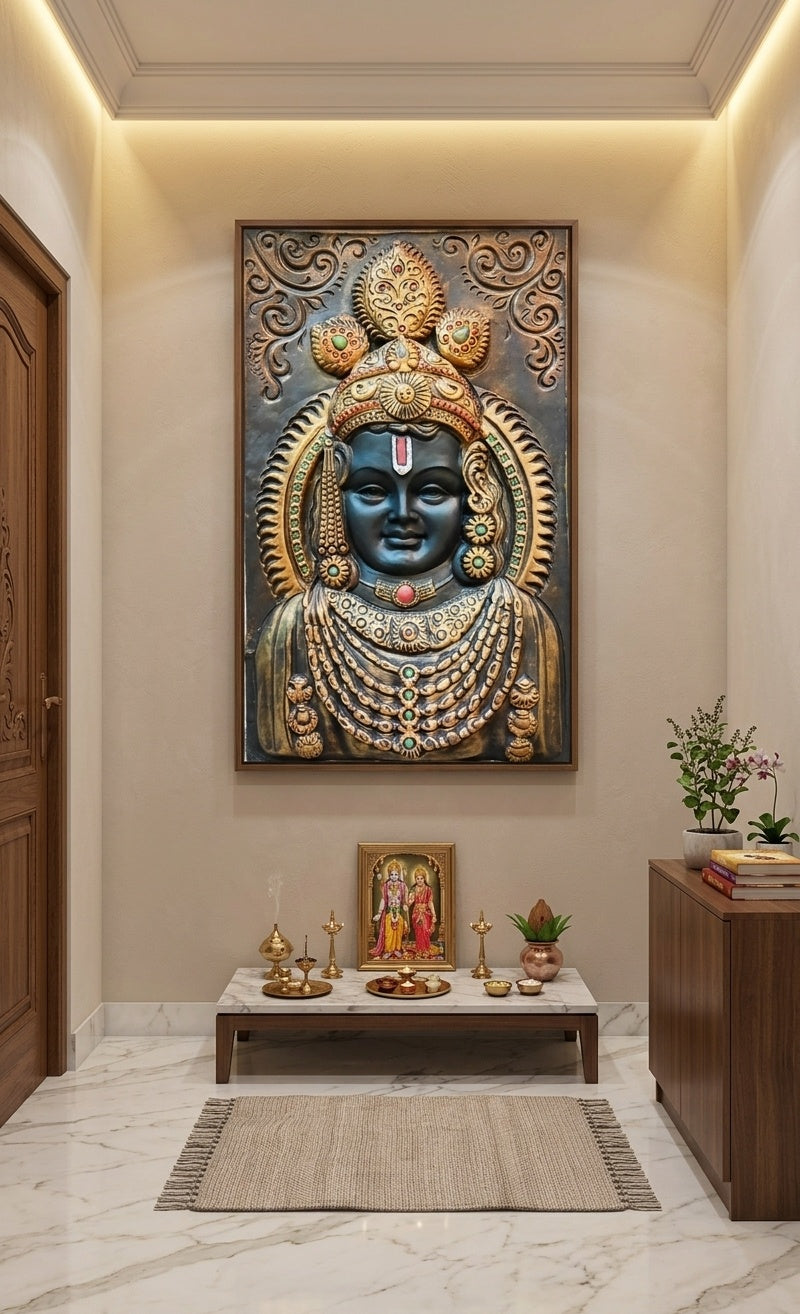 Lord Krishna Balaji 3D Relief Mural Wall Art - Room Mockup 2