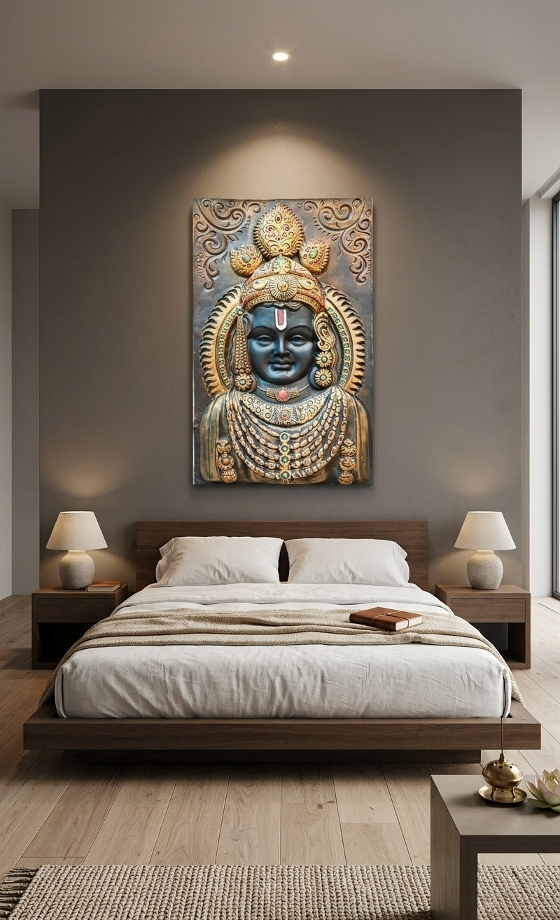 Lord Krishna Balaji 3D Relief Mural Wall Art - Room Mockup 3