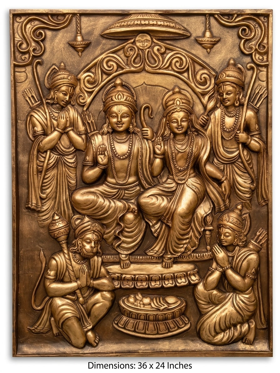 Ram Darbar Antique Gold 3D Relief Sculpture Panel - Studio Detail